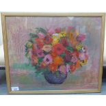 J O'Sullivan - a still life study of mixed flowers in a vase oil on canvas bears a signature