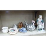 A mixed lot: to include a late Victorian Staffordshire pottery figure, a seated elderly woman 12.