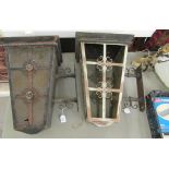 A pair of early 20thC painted copper lantern style shades of tapered box design wall brackets