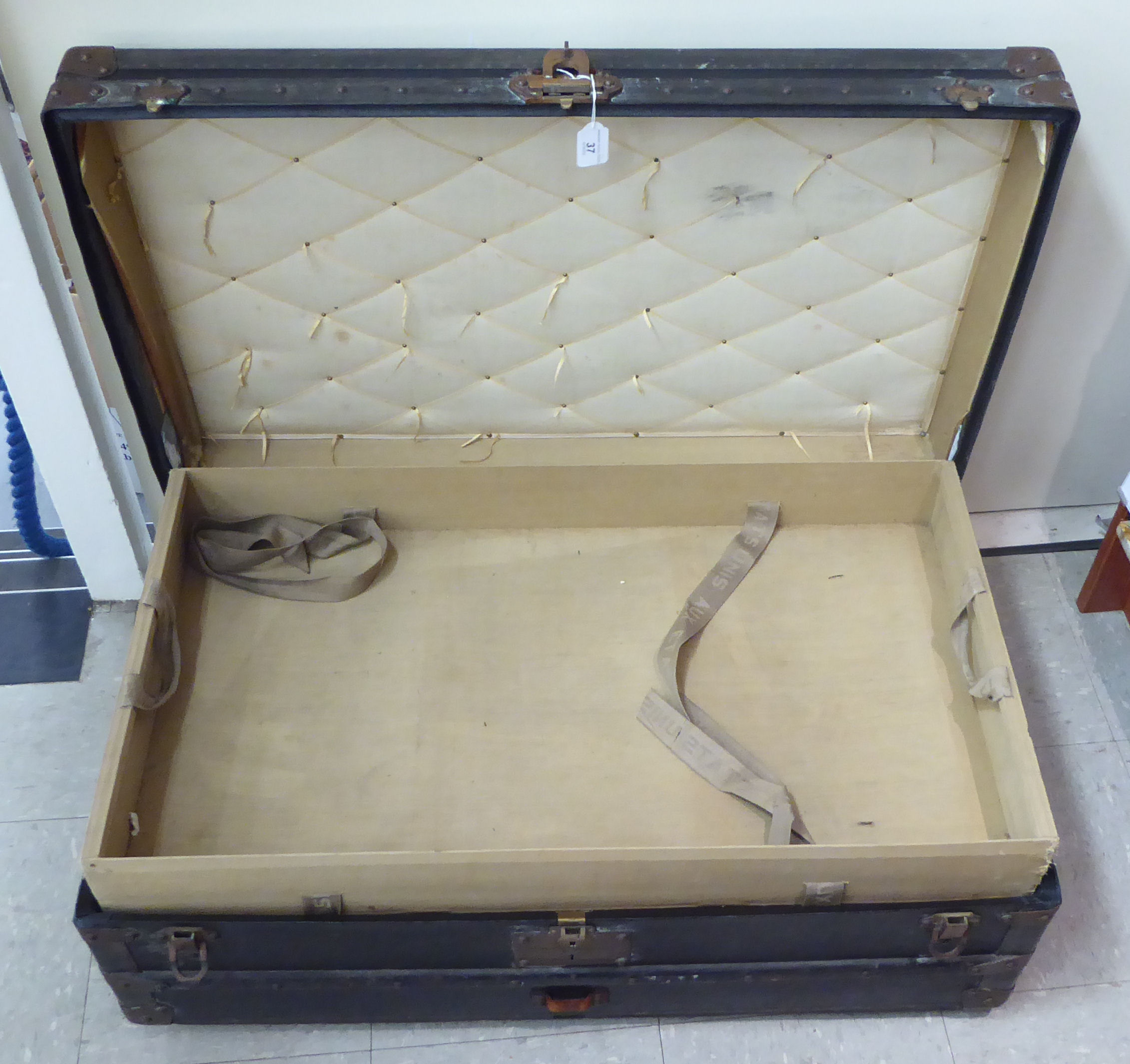 An early 20thC canvas bound trunk with wooden strapping 14''h 36''w 20''deep SR - Image 3 of 4