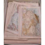 A collection of unframed, coloured print maps,