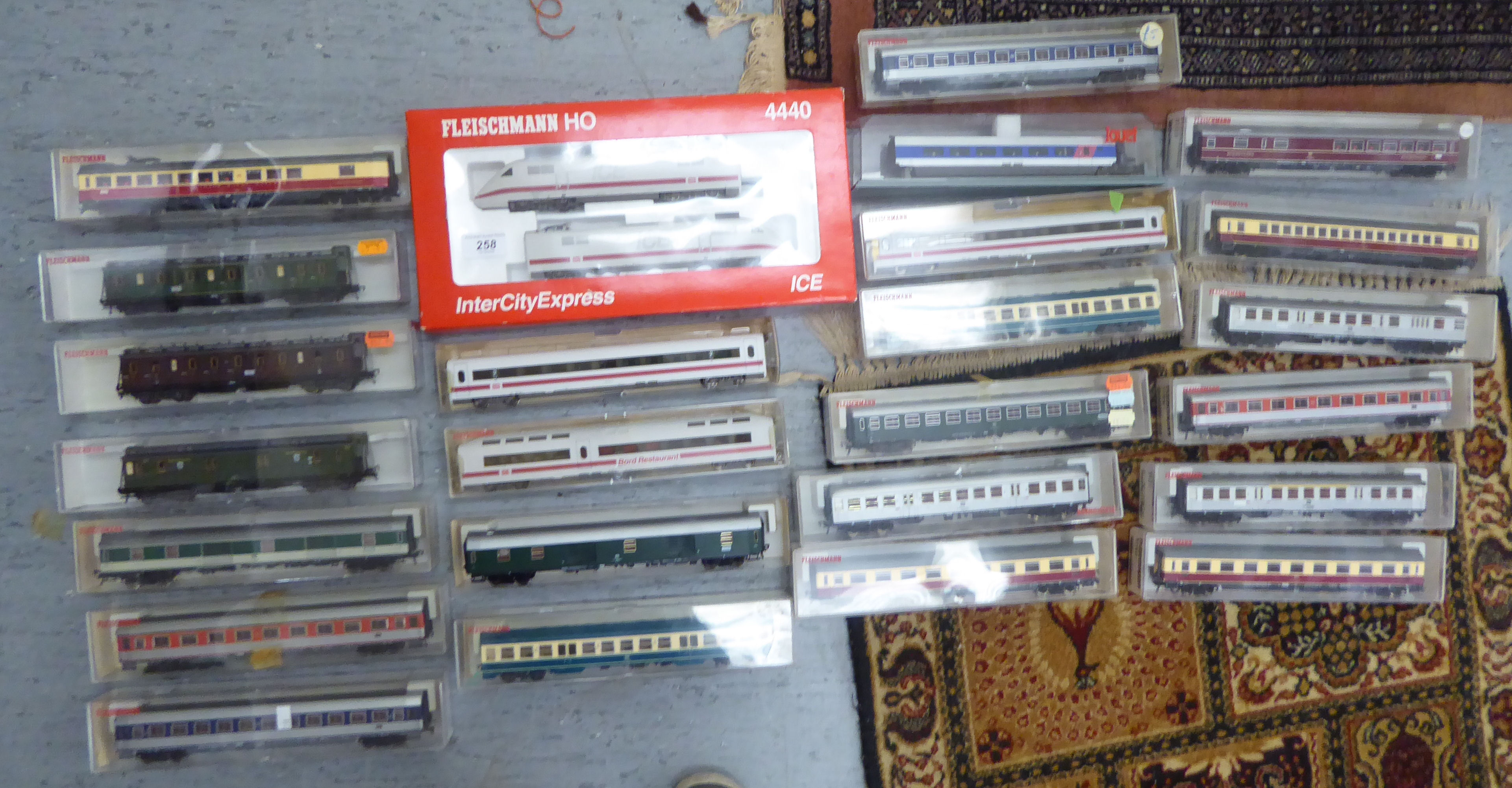 Fleischmann HO gauge model railway accessories: to include an Intercity Express and various coaches