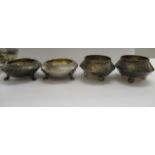 Two pairs of 19thC silver circular salt cellars with finely engraved ornament mixed marks 11