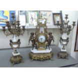 A modern reproduction of a 19thC Italian brass and white alabaster garniture,