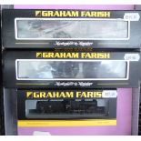 Three N gauge model railway Graham Farish locomotives and tender boxed CA