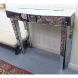 A 20thC mirrored console table, raised on square,