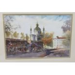 Modern Russian School - a street scene watercolour bears an indistinct signature & dated '98 10.