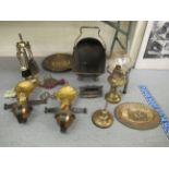 Metalware: to include a late Victorian brass coal scuttle,