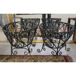 A pair of 20thC black painted wrought iron and wire shallow planters 17''h 16''dia BSR