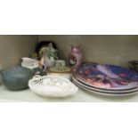Decorative ceramics: to include a Belleek lustre glazed leaf design porcelain basket dish 5''w