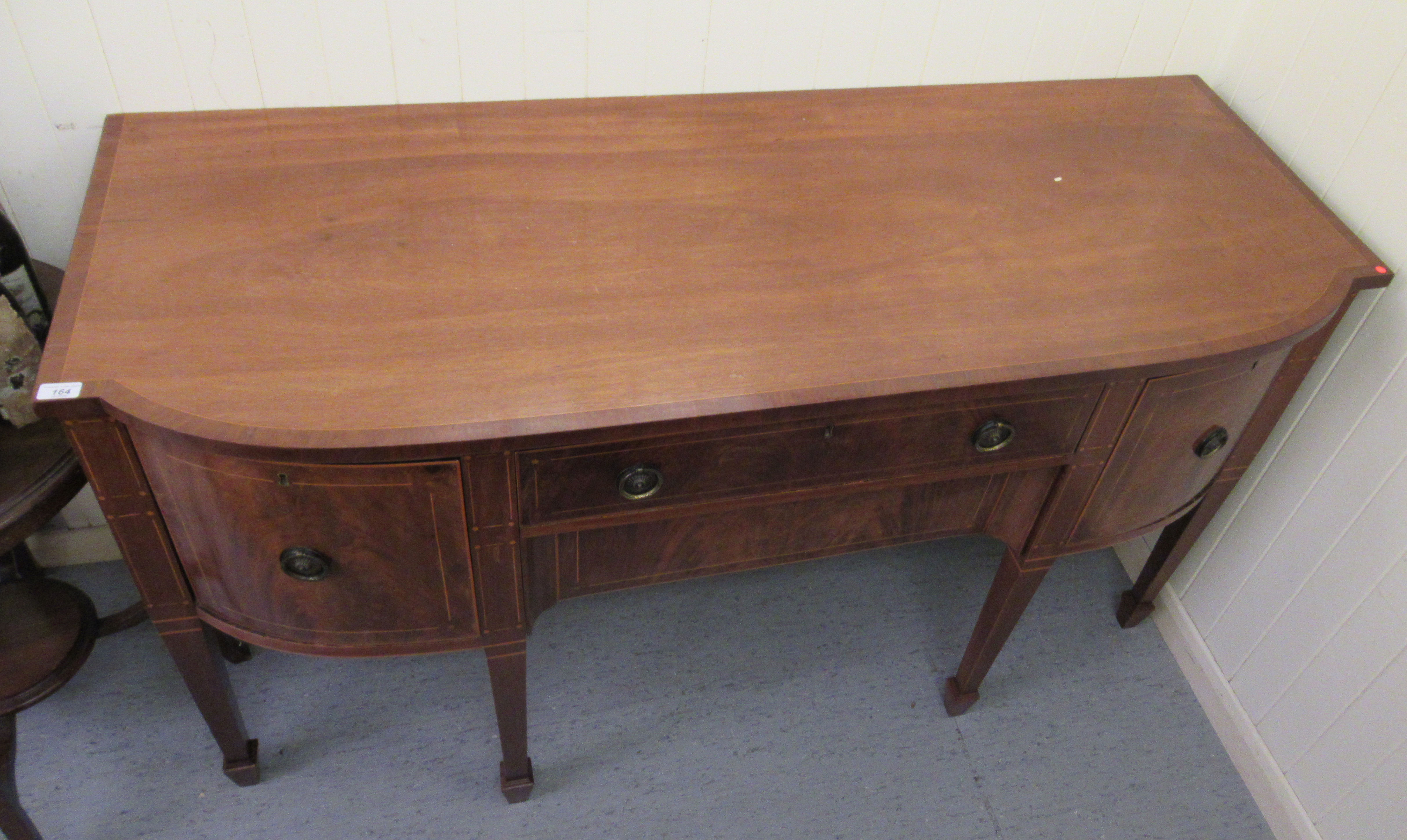 A late 19thC Georgian design satinwood inlaid mahogany breakfront sideboard, - Image 3 of 3