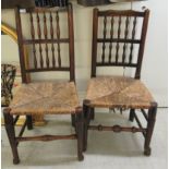 Two early/mid 19thC country made, elm framed bar and spindled back chairs,