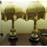 A pair of Victorian style gilded glass table lamps 15''h with fabric shades BSR