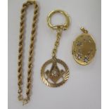 A 9ct gold ropetwist Christening bracelet; a 9ct gold Masonic pendant,