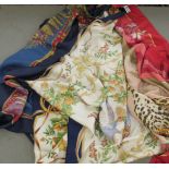 Three Salvatore Ferragamo patterned silk scarves 32''sq OS10