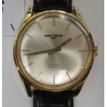 A 1960s Baume & Mercier gold plated and stainless steel cased wristwatch, faced by a baton dial,