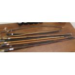 Nine various malacca, ebony and other walking canes,