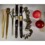 A mixed lot: to include two ivory snooker balls;