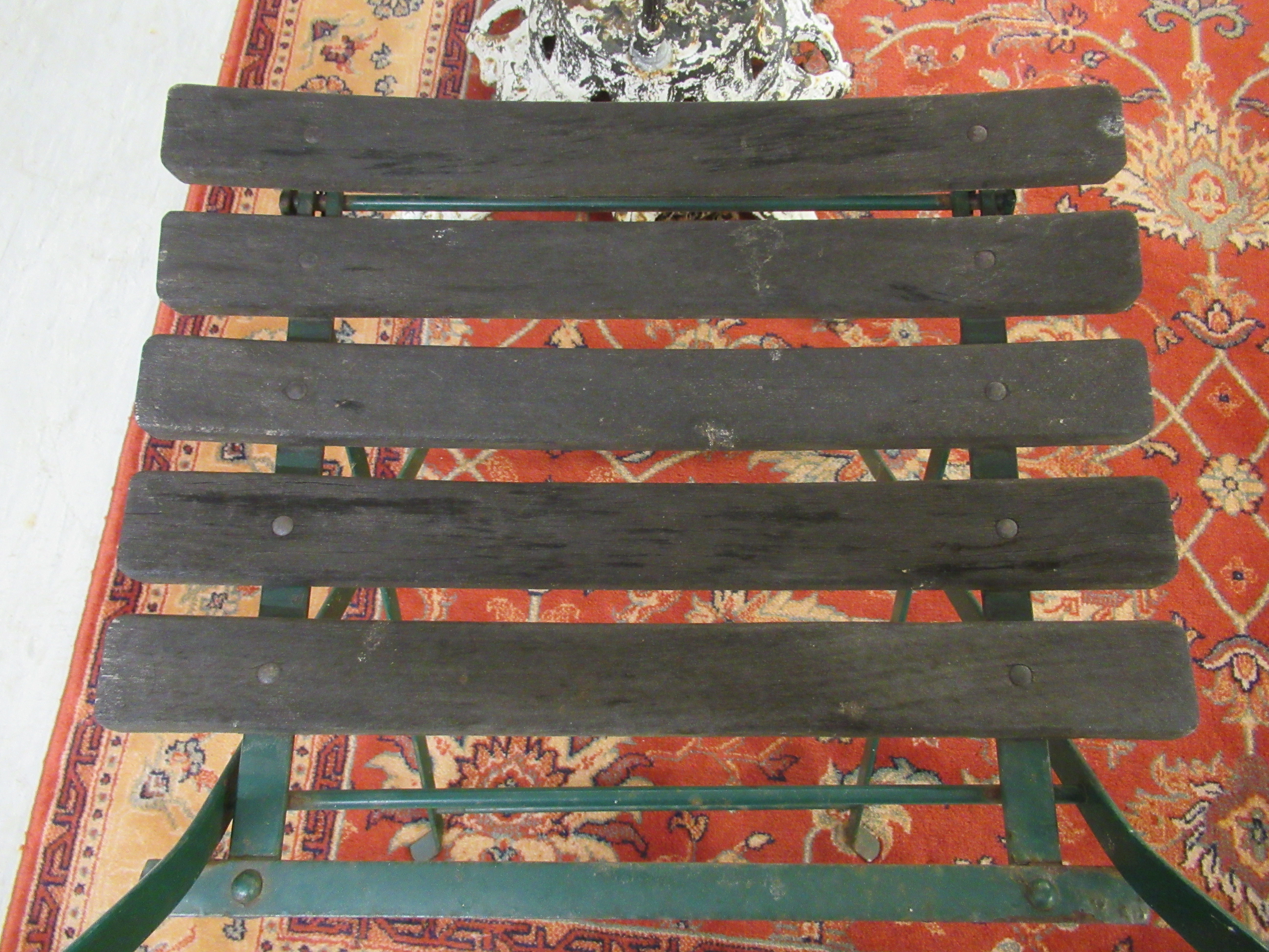 A cast iron and other painted metal pedestal patio table 29''h 29''dia; - Image 5 of 5