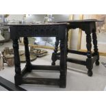 Two similar early 20thC oak framed joint stools of traditional design BSR