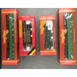 Four Hornby 00 gauge models, viz. a composite coach; a 3rd coach; an L.B.S.