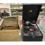 An HMV gramophone and contemporary 78rpm records CA