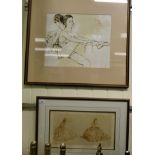 Bernard Dufour - a ballerina lacing her shoes print 17'' x 14'' framed;