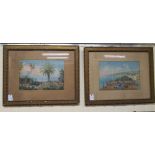 Late 19thC Neapolitan School - a pair of shoreline views with figures and small vessels gouache