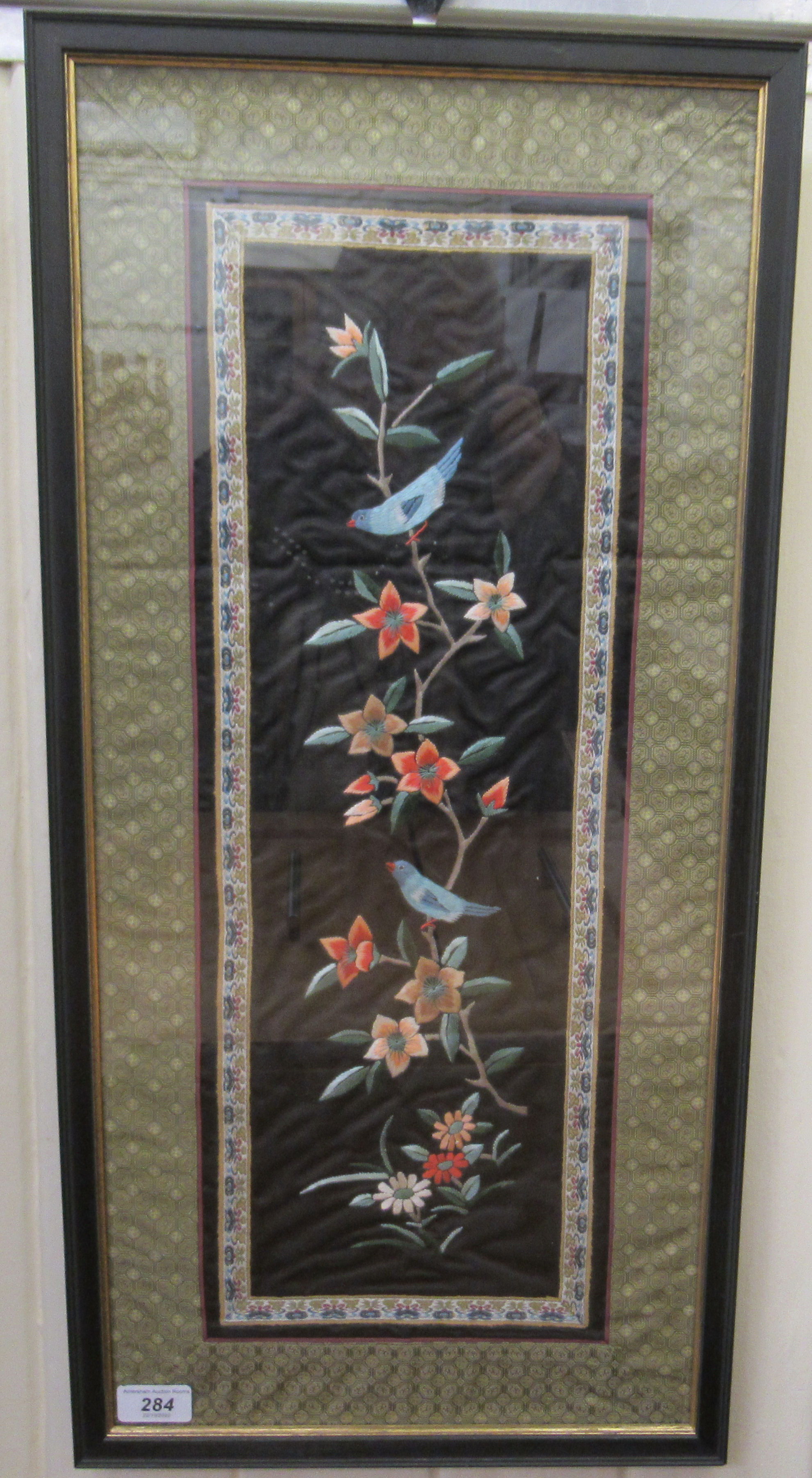 A modern Chinese embroidered fabric panel,