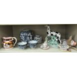 Decorative ceramics: to include a 19thC purple and bronze lustre china slipware jug;