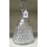 A cut crystal bell design decanter and stopper with a silver collar Birmingham 1991 OS6