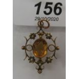A 9ct gold framed Art Nouveau pendant,