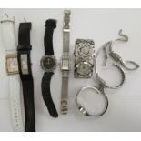 Ladies wristwatches: to include a stainless steel cased fossil bracelet watch with a baton dial