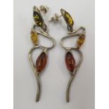 A pair of silver and multi-coloured amber set earrings 11