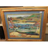 Elaine Ask - beached fishing boats oil on canvas bears a signature 20'' x 26'' framed HSR