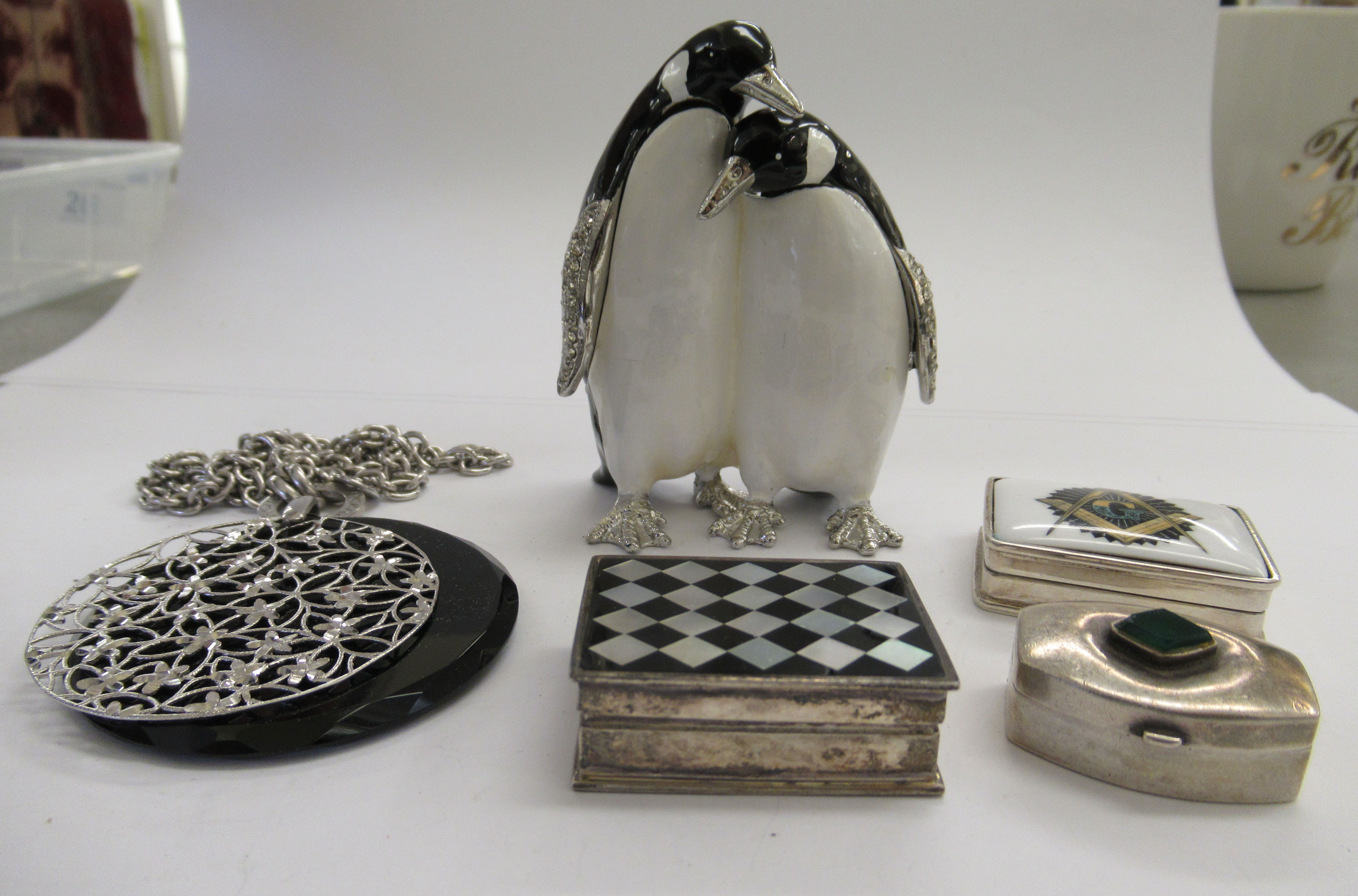 Small collectables: to include a white and black enamelled trinket box,