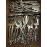 An eight place setting (one knife missing) Sterling canteen of cutlery and flatware OS10