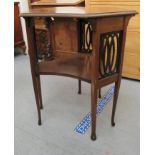 An Edwardian satinwood inlaid mahogany hall table, the hexagonal top raised on square,