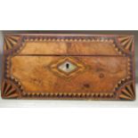An early 19thC ebony, satinwood and burr walnut work box,
