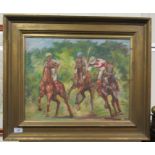 Barnete - three polo players oil on board bears a signature 15'' x 19'' framed LSF