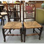 Two early/mid 19thC country made, elm framed bar and spindled back chairs,