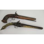 Two late 19thC Persian and other flintlock and percussion duelling pistols OS2