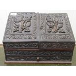 A late Victorian carved oak desktop stationary box,