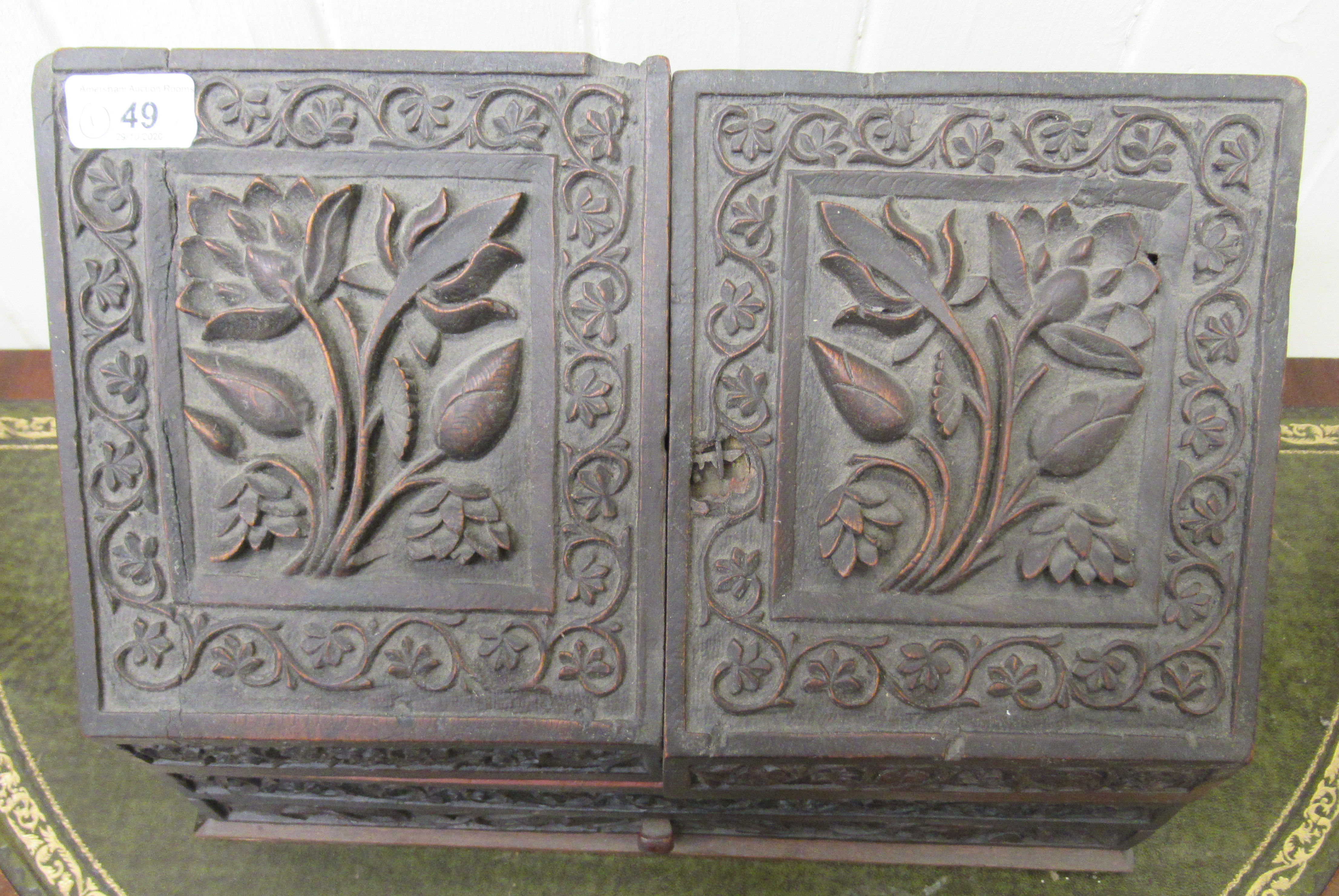 A late Victorian carved oak desktop stationary box, - Image 2 of 4