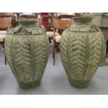 A pair of modern Thai pottery floor vases of tapered,