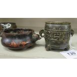 Two dissimilar Oriental cast bronze censers,