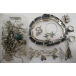 Mostly silver designer jewellery: to include a necklace,