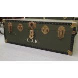 A mid 20thC Mossman of London canvas bound cabin trunk with straight sides,