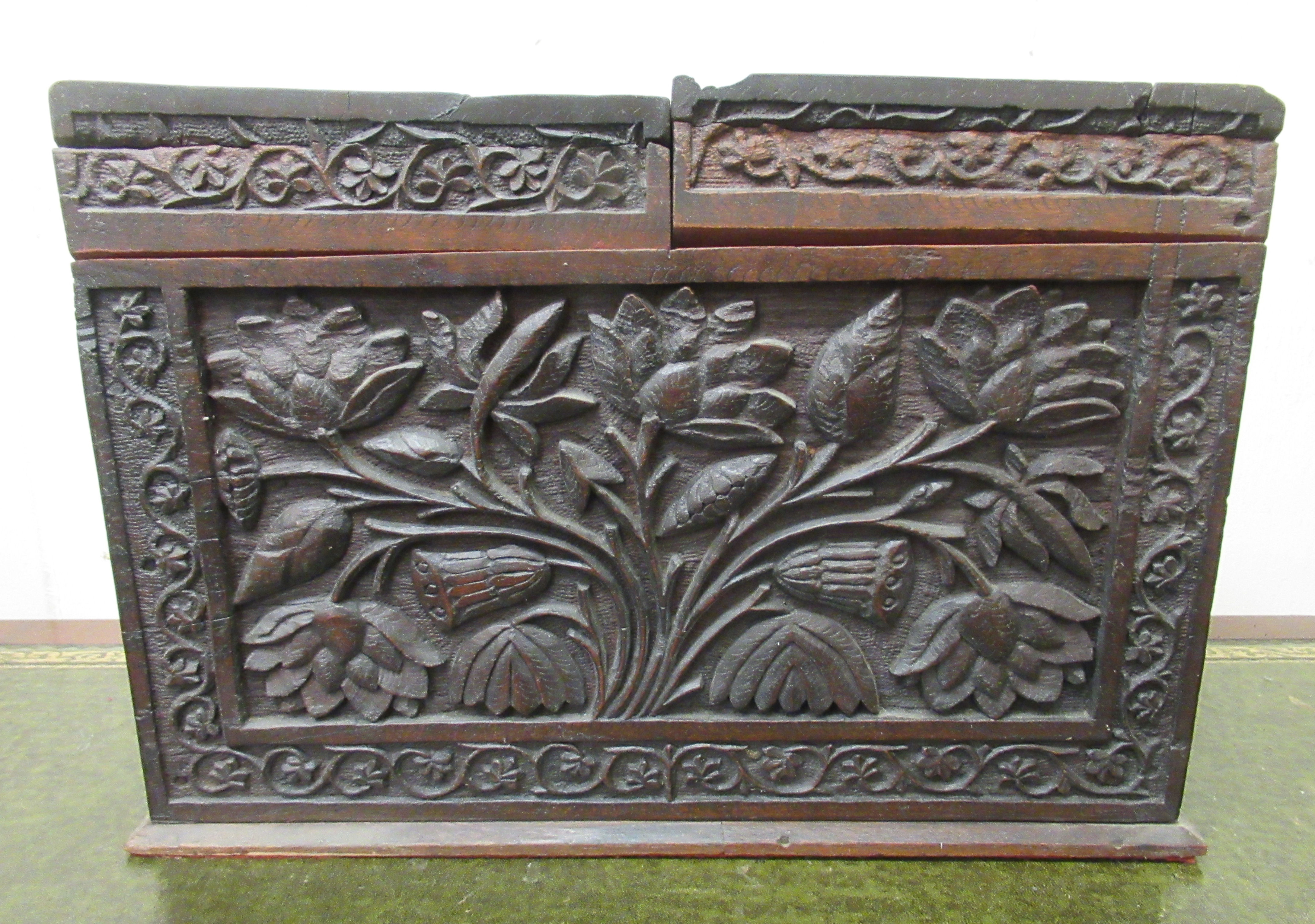 A late Victorian carved oak desktop stationary box, - Image 4 of 4