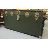 A mid 20thC Mossman of London canvas bound cabin trunk with straight sides,